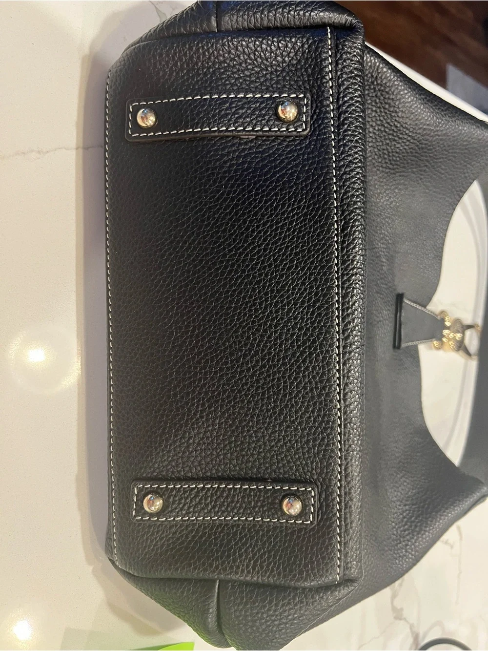 Dooney & Bourke Black Pebbled Leather Shoulder Bag with Gold Hardware
